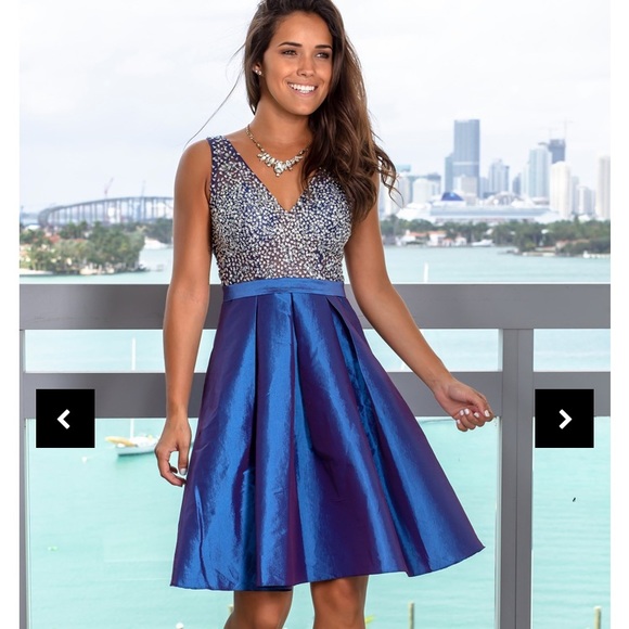 Dresses & Skirts - Blue jeweled cocktail homecoming prom formal dress